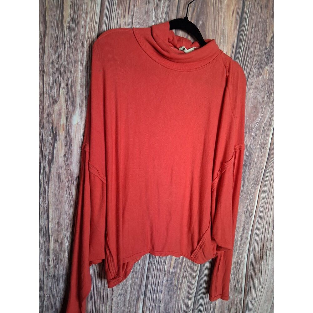 Free People We The Free Size XS Red Mock Neck Long Sleeve Ribbed Top